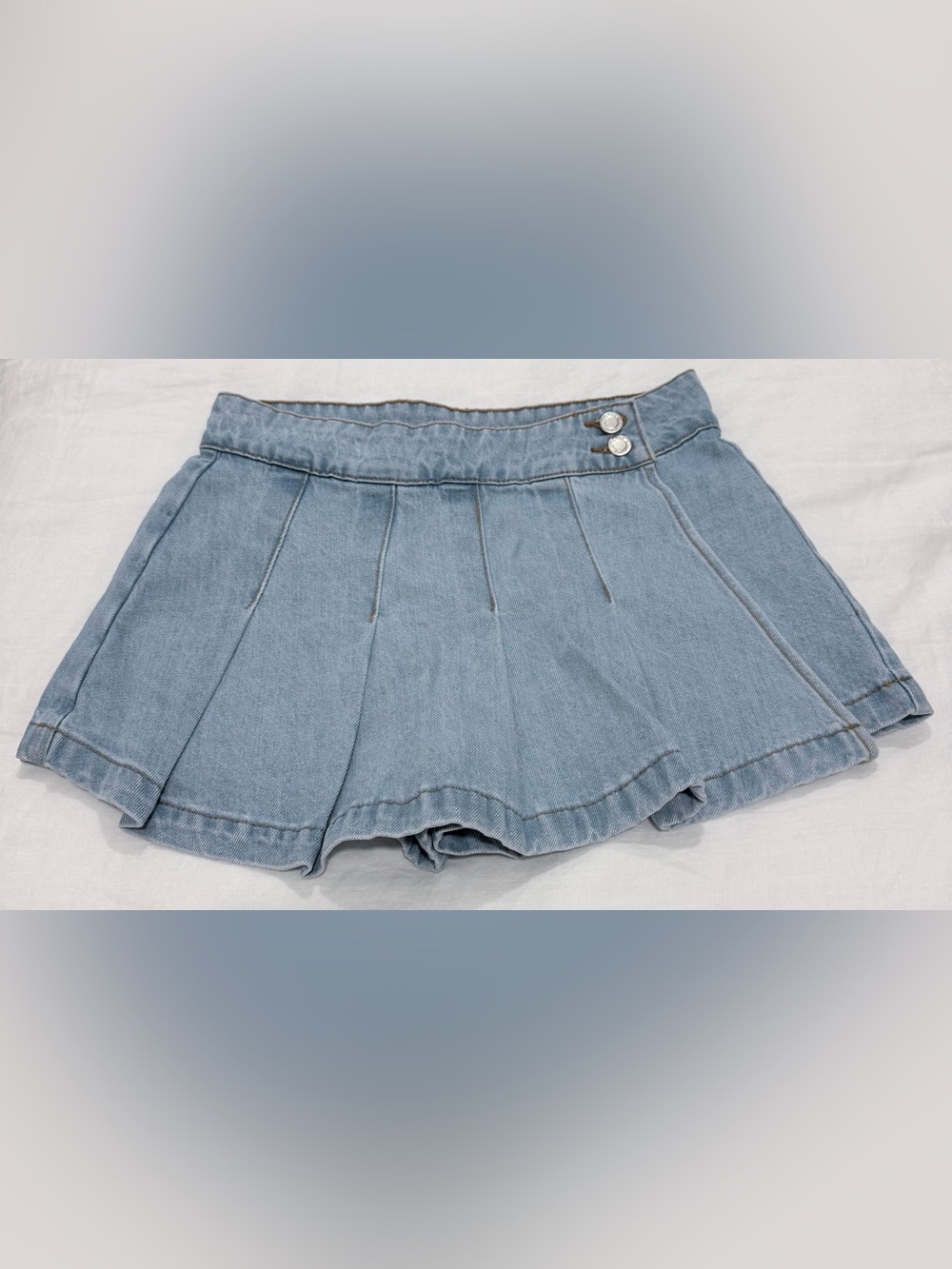 Light Wash Denim Pleated Skort